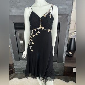 Black Beaded Chiffon Dress Medium Cocktail Evening Embroidered Formal Dress 40